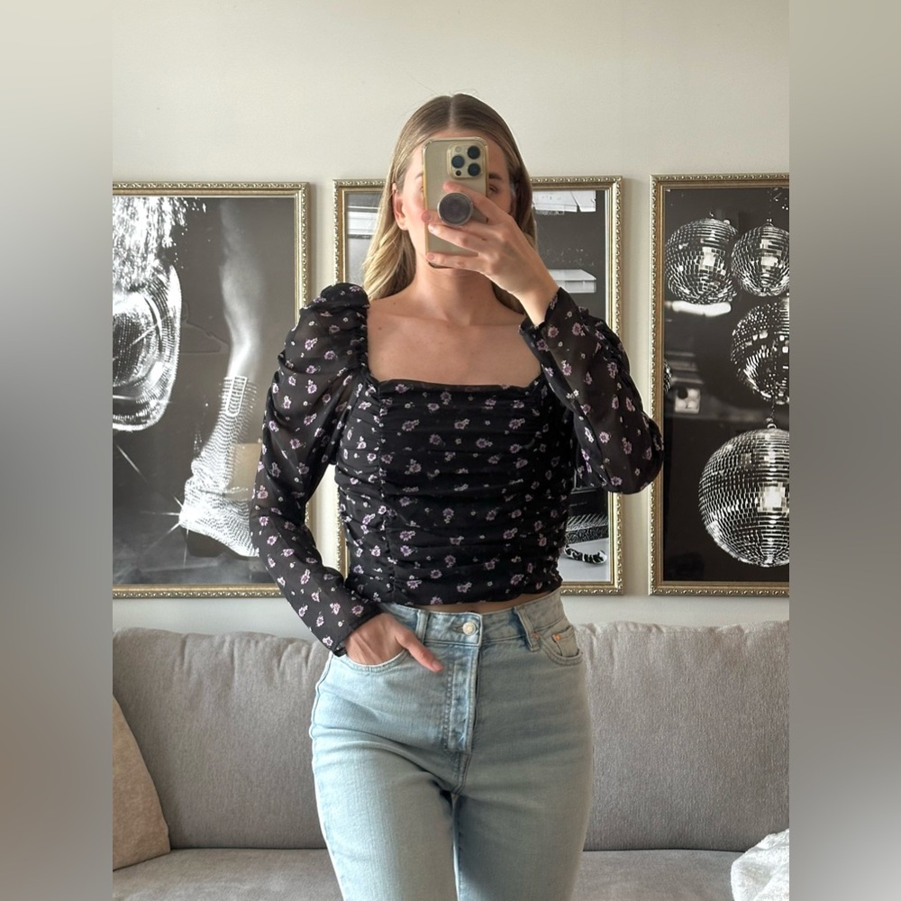 H&M Ruched Summer Floral Blouse